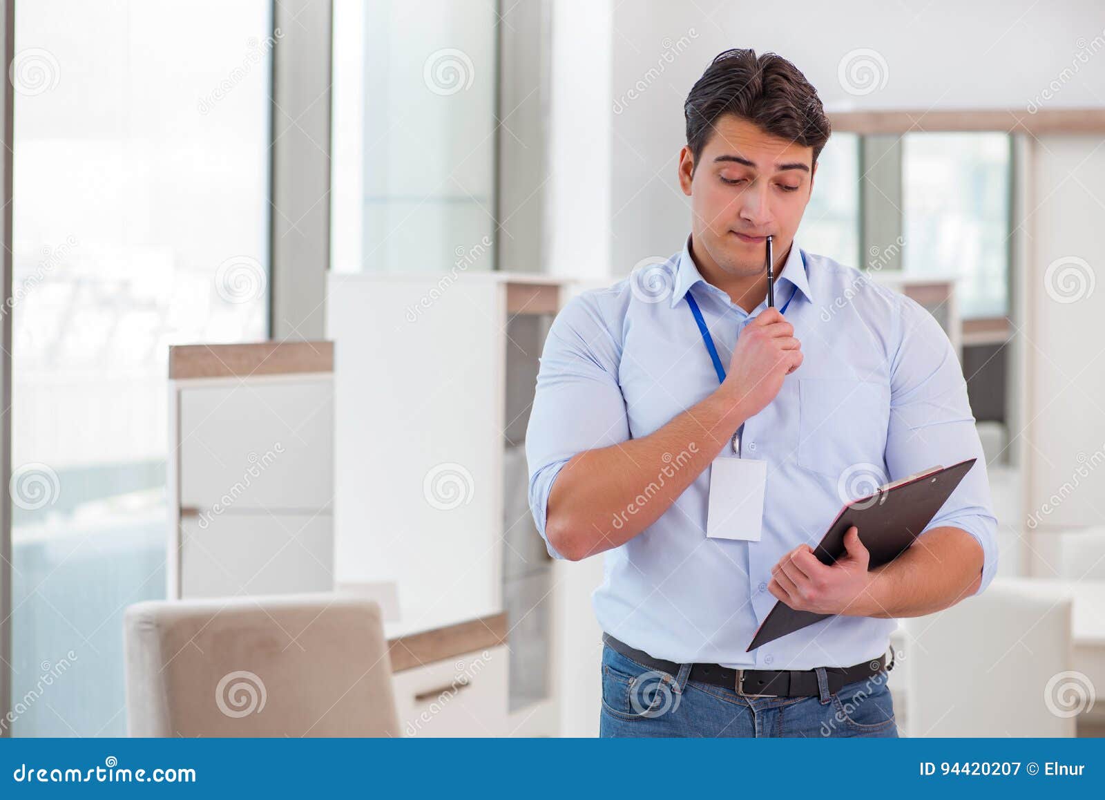 The Sales Assistant in Furniture Store Stock Image Image of couch