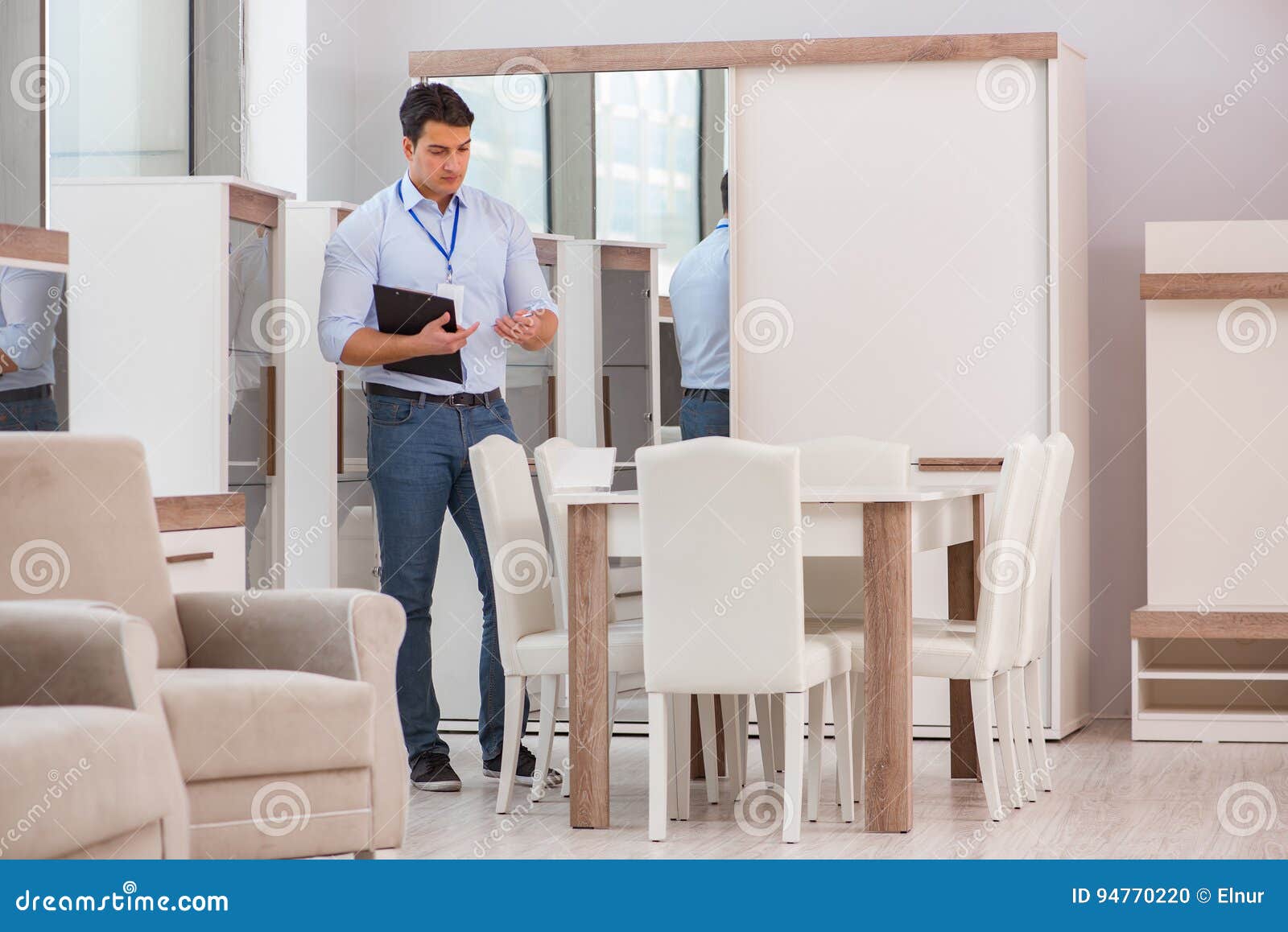 The Sales Assistant in Furniture Store Stock Photo Image of dimension