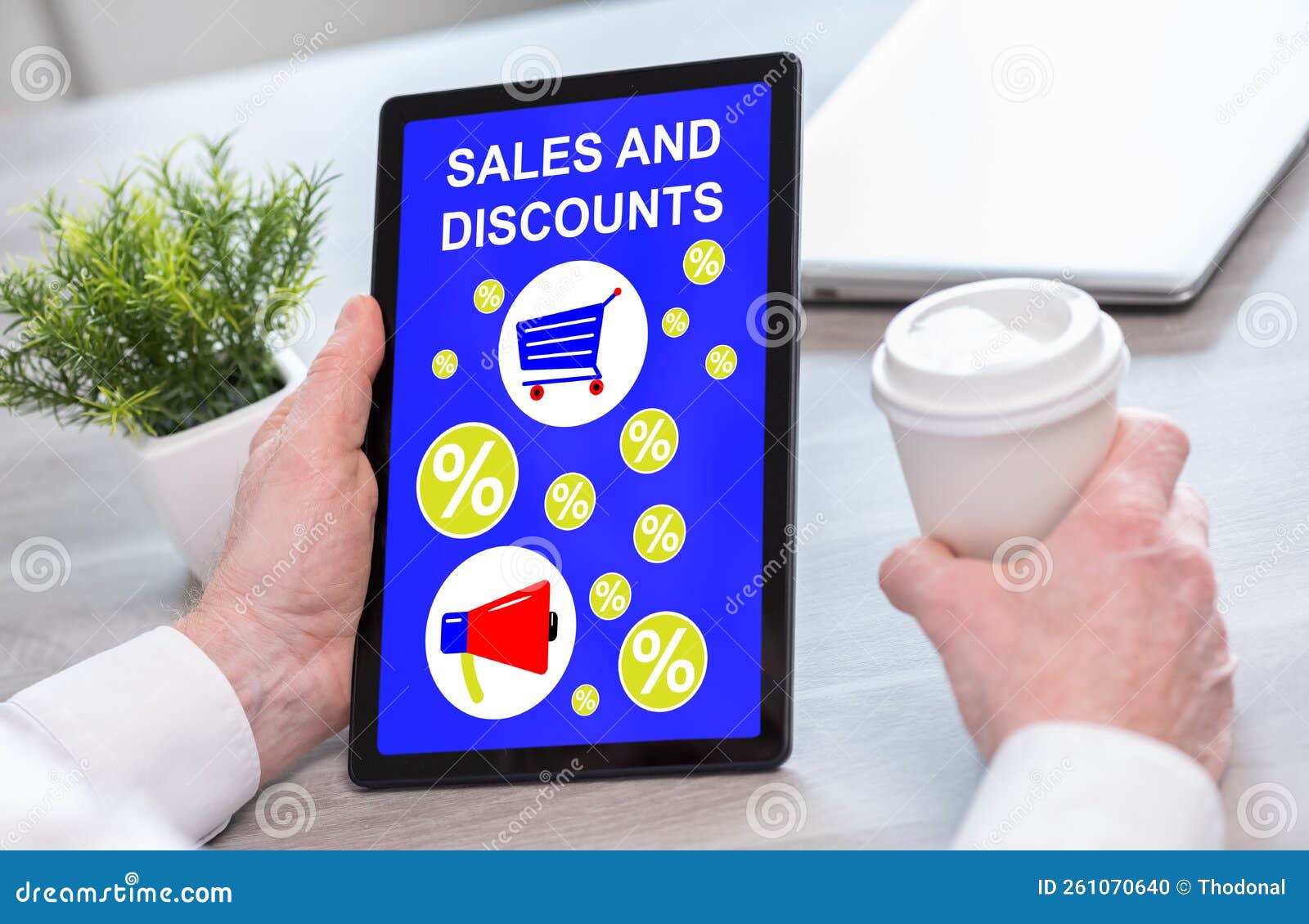 Sales and Discounts Concept on a Tablet Stock Illustration