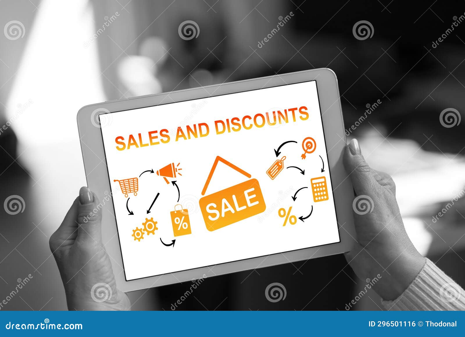 Sales and Discounts Concept on a Tablet Stock Photo Image of price