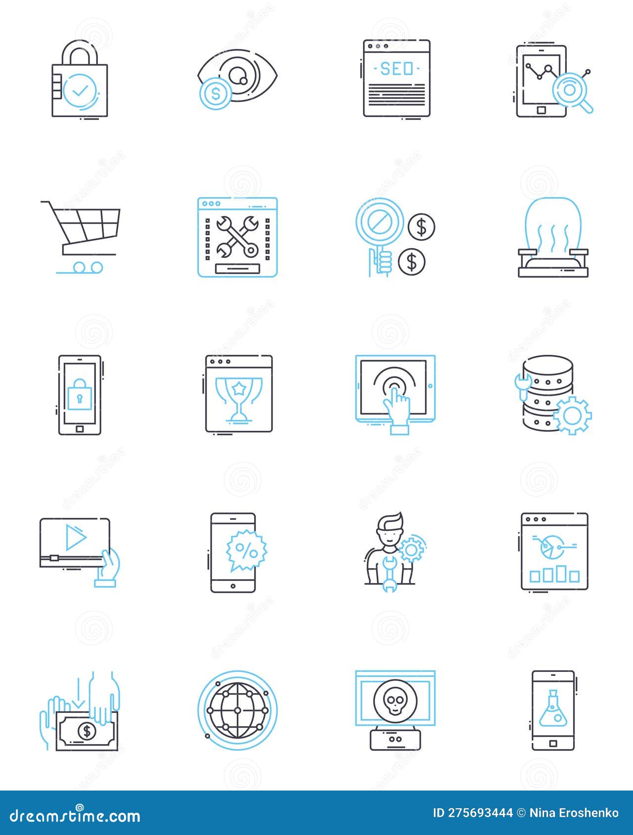 sales enhancement linear icons set. performance, growth, strategy, optimization, conversion, revenue, upsell line 