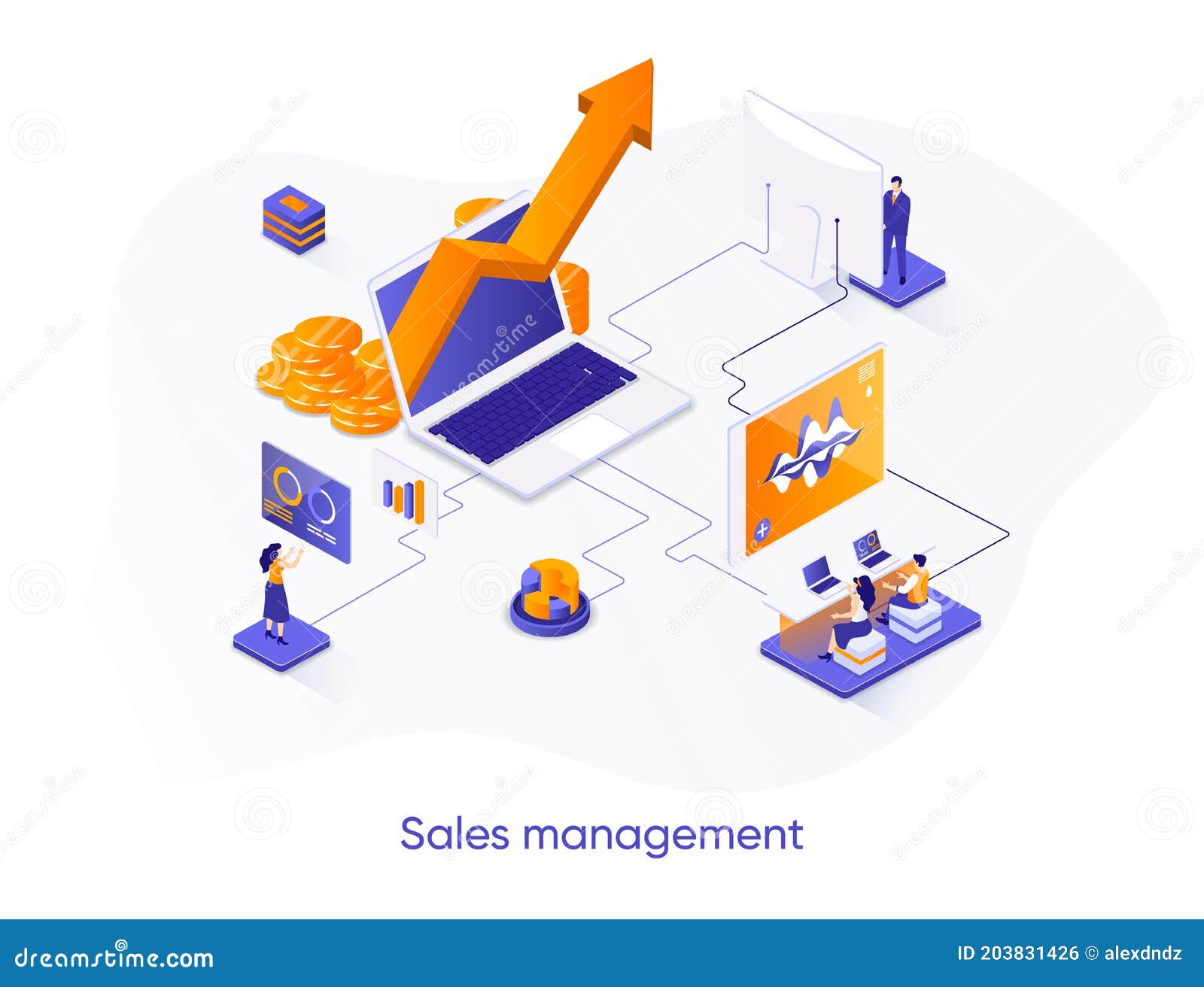 Sales Management Isometric  Banner. Stock Vector Illustration of