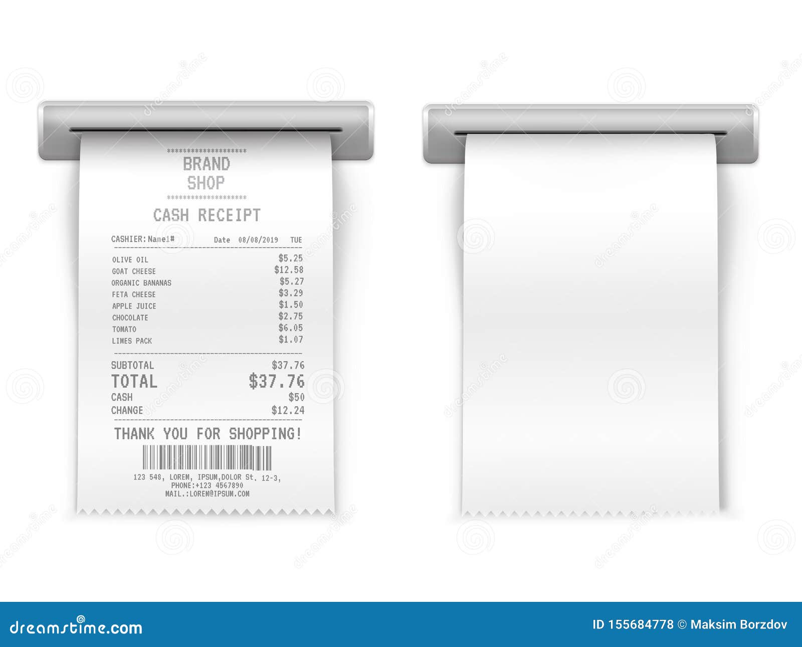 Download Sales Printed Receipt, Shopping Paper Bill Atm Vector Mockup Stock Vector - Illustration of ...