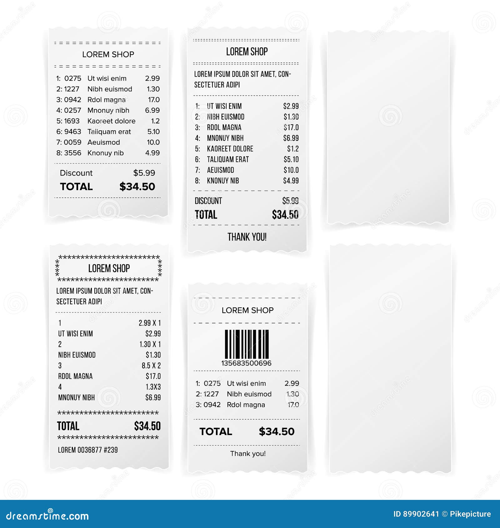 Download Sales Printed Receipt White Empty Paper Blank Vector ...