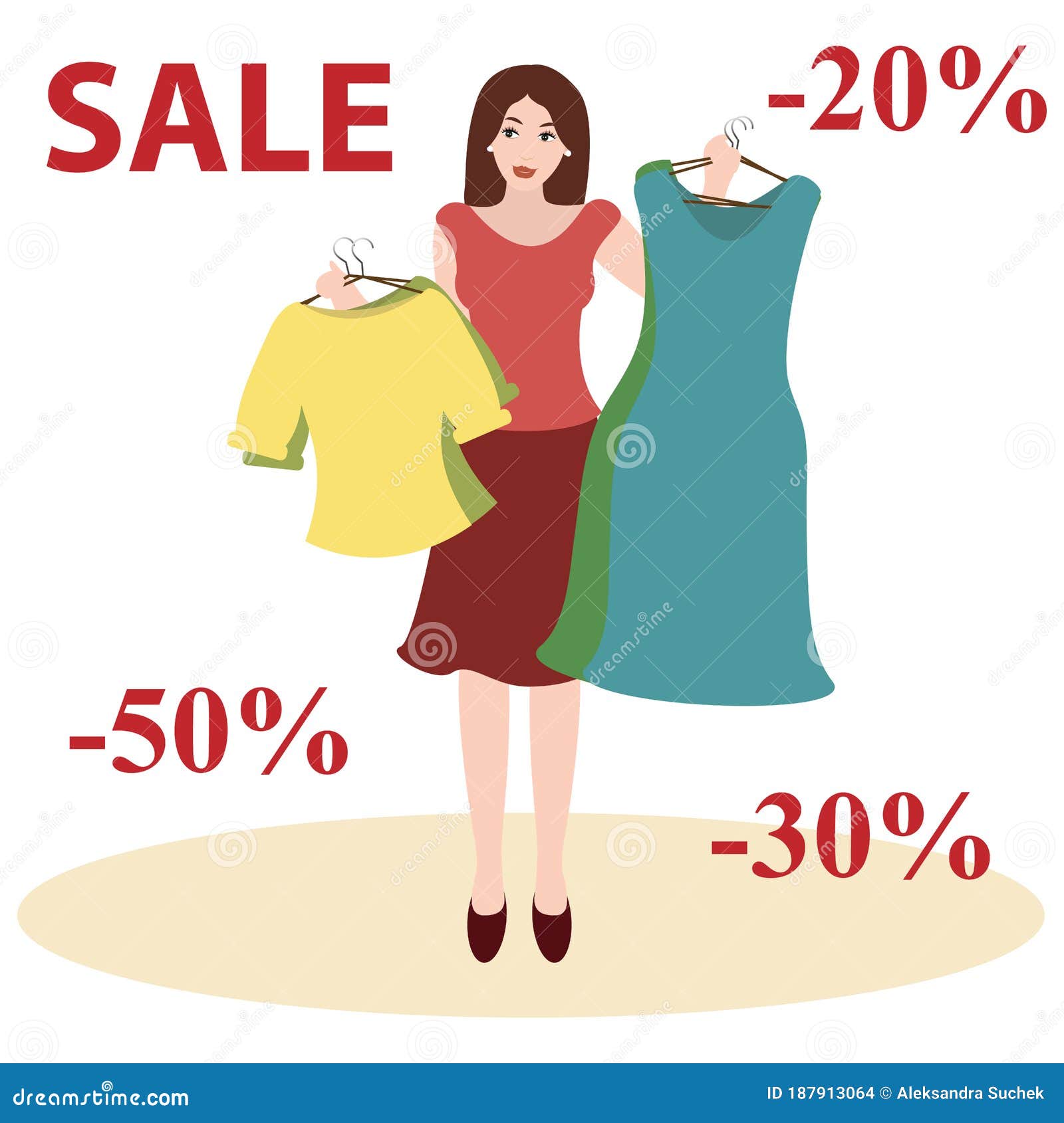 Sales Woman Offers Discount Clothes on Sale. Boutique Sale Stock