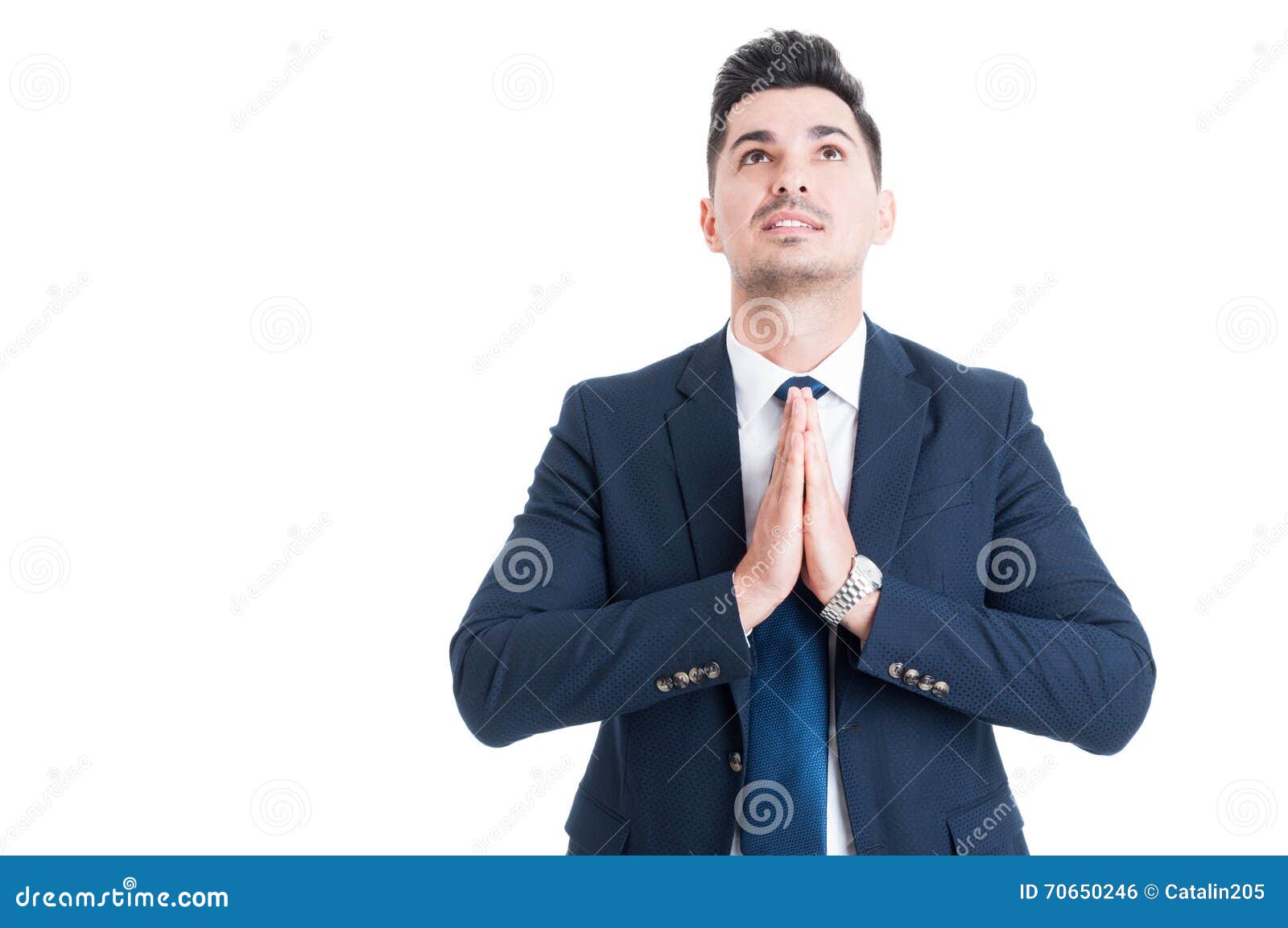 Salesman Banker or Broker Making Pray Gesture with Palms Stock Photo ...