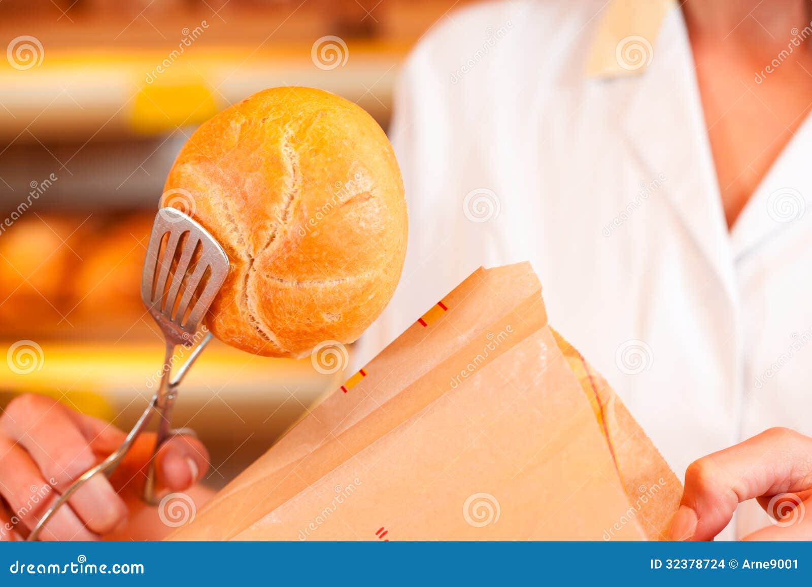 Salesperson is Packing Bread in Bakery Stock Photo Image of customer