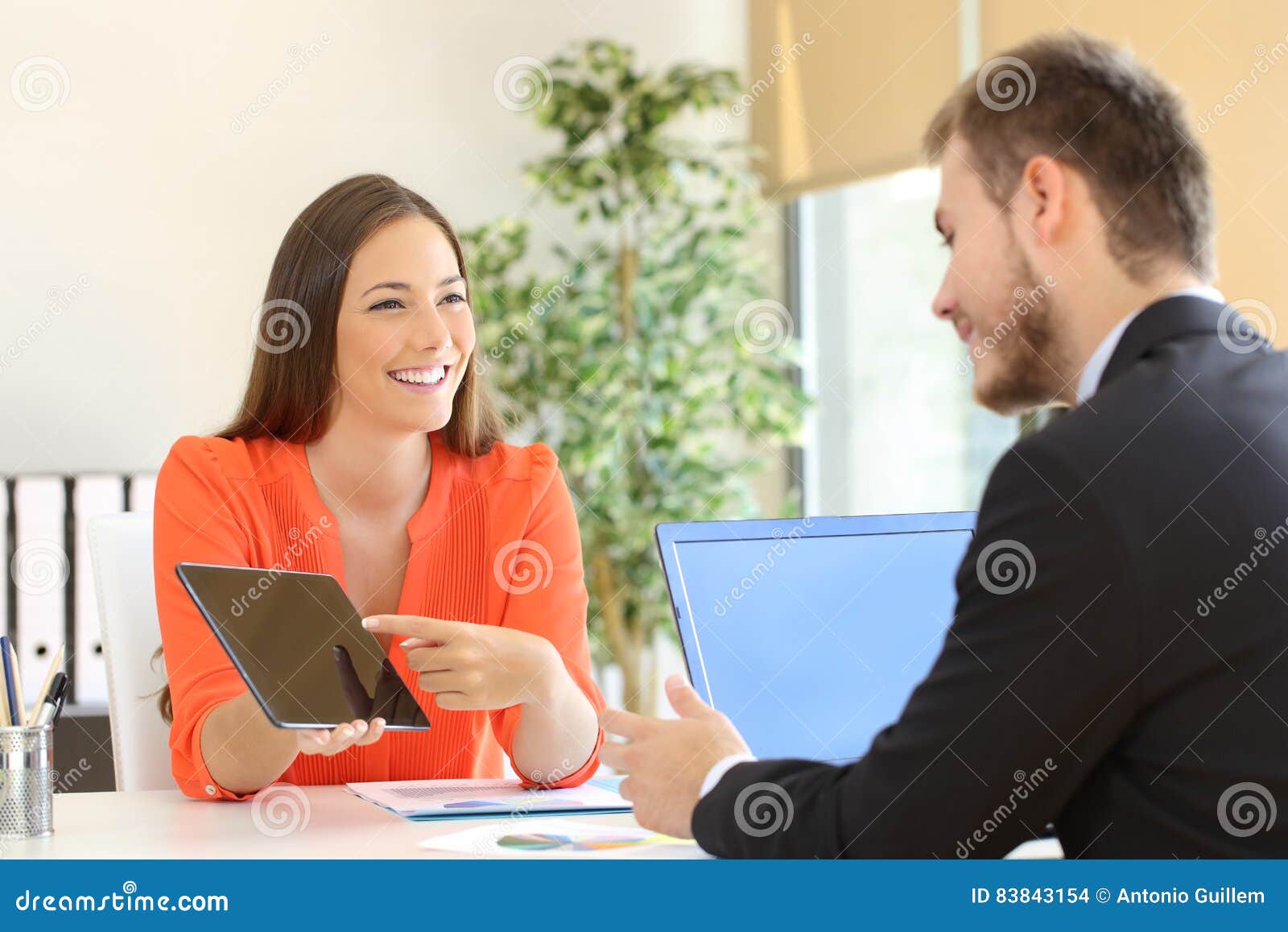 saleswoman trying to sell to a client