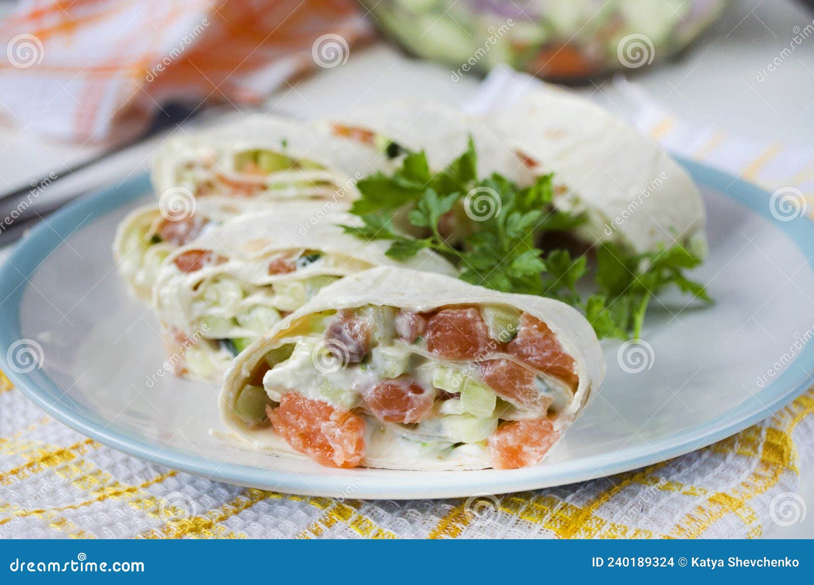 Salmon, Avocado and Cream Cheese Roll in Lavash Stock Photo Image of