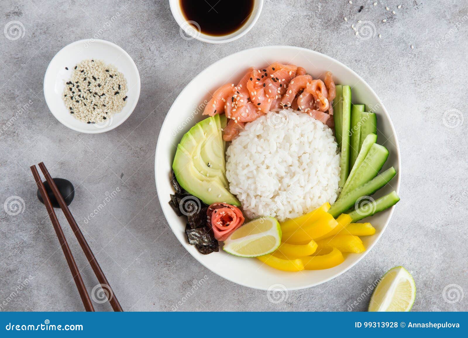 Salmon and Avocado Sushi Bowl Stock Photo Image of light, dieting