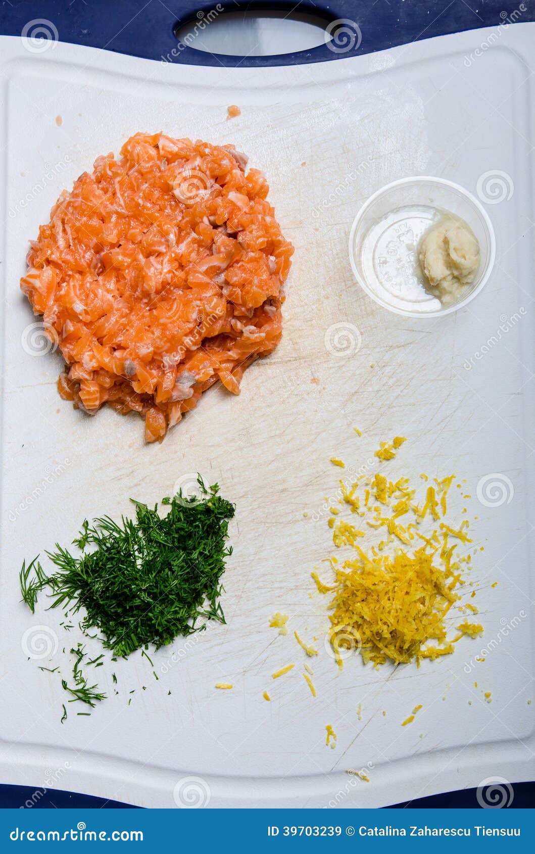 Salmon burger ingredients stock image. Image of dill 39703239