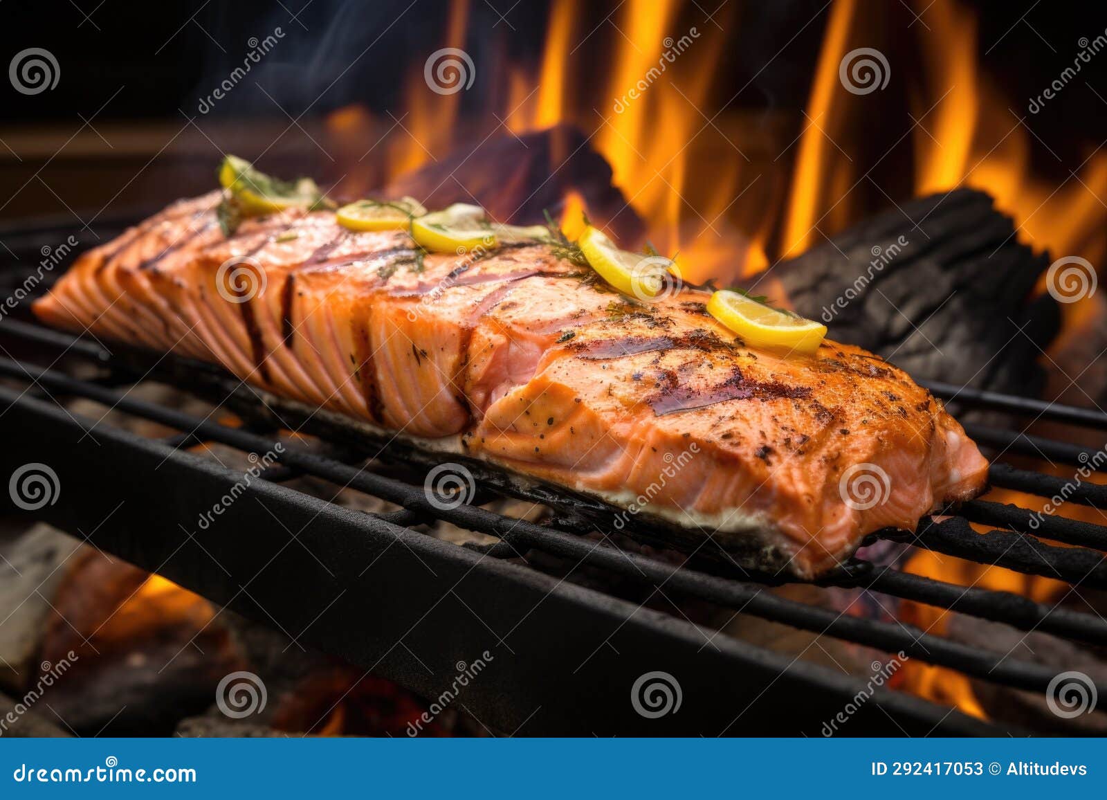 Salmon on a Cedar Plank in a Closed Barbecue Grill Stock Image Image