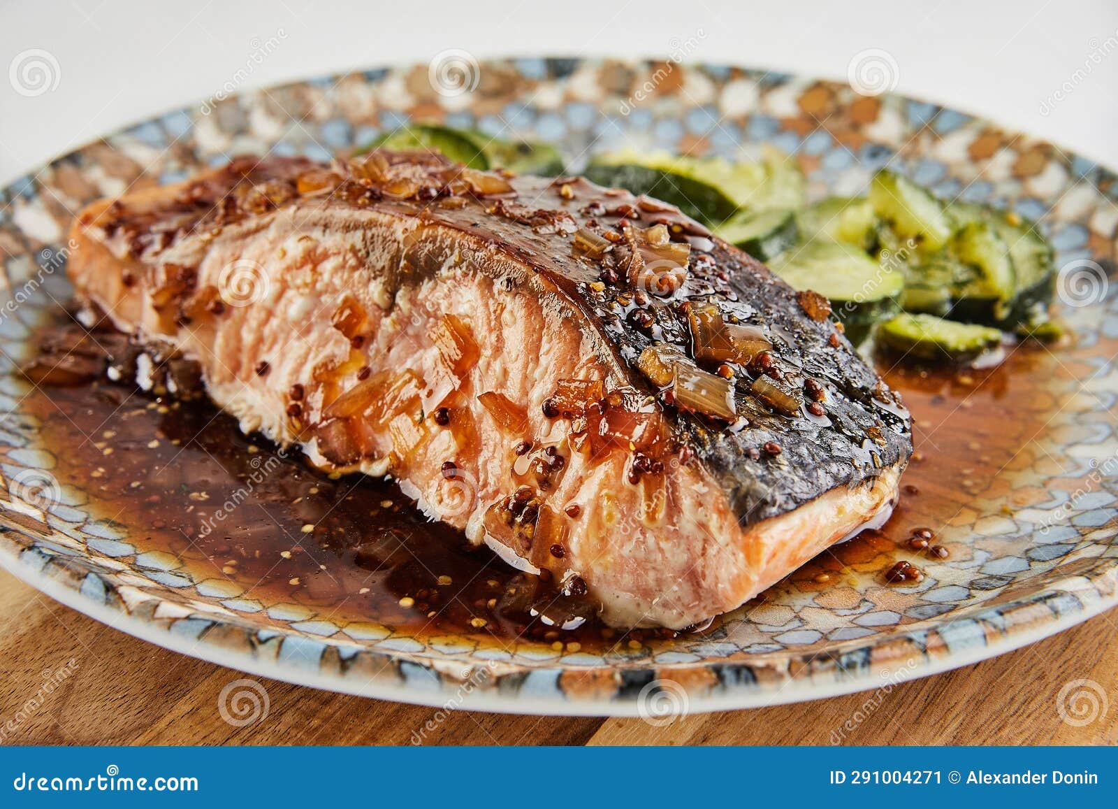 Salmon Chunks Glazed with Beer and Maple Syrup Stock Image Image of