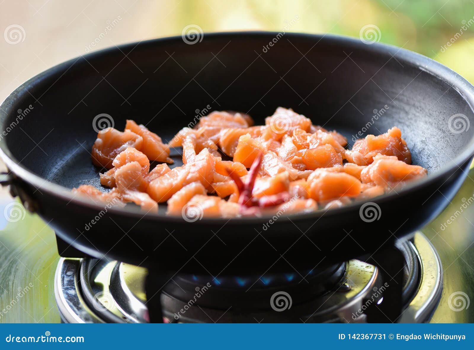 Salmon Cooked Grilled in Pan Stock Image Image of wooden, meal 142367731