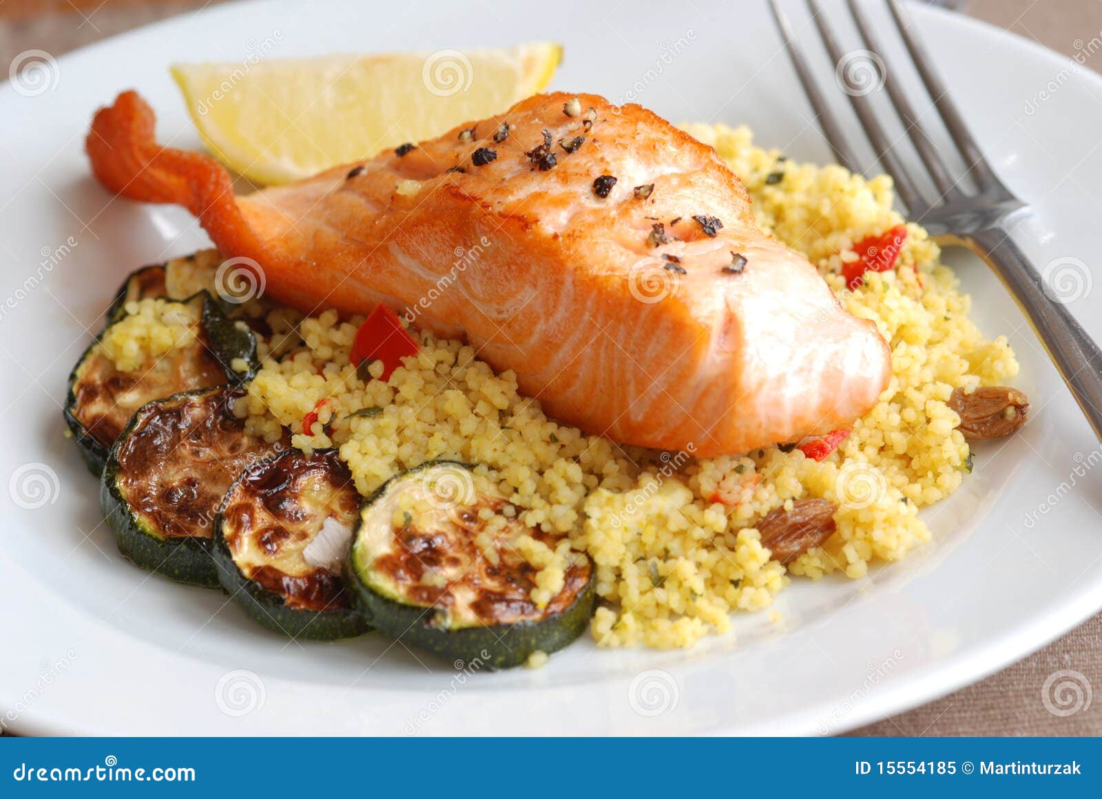 Salmon with couscous stock image. Image of barbecue, fish 15554185