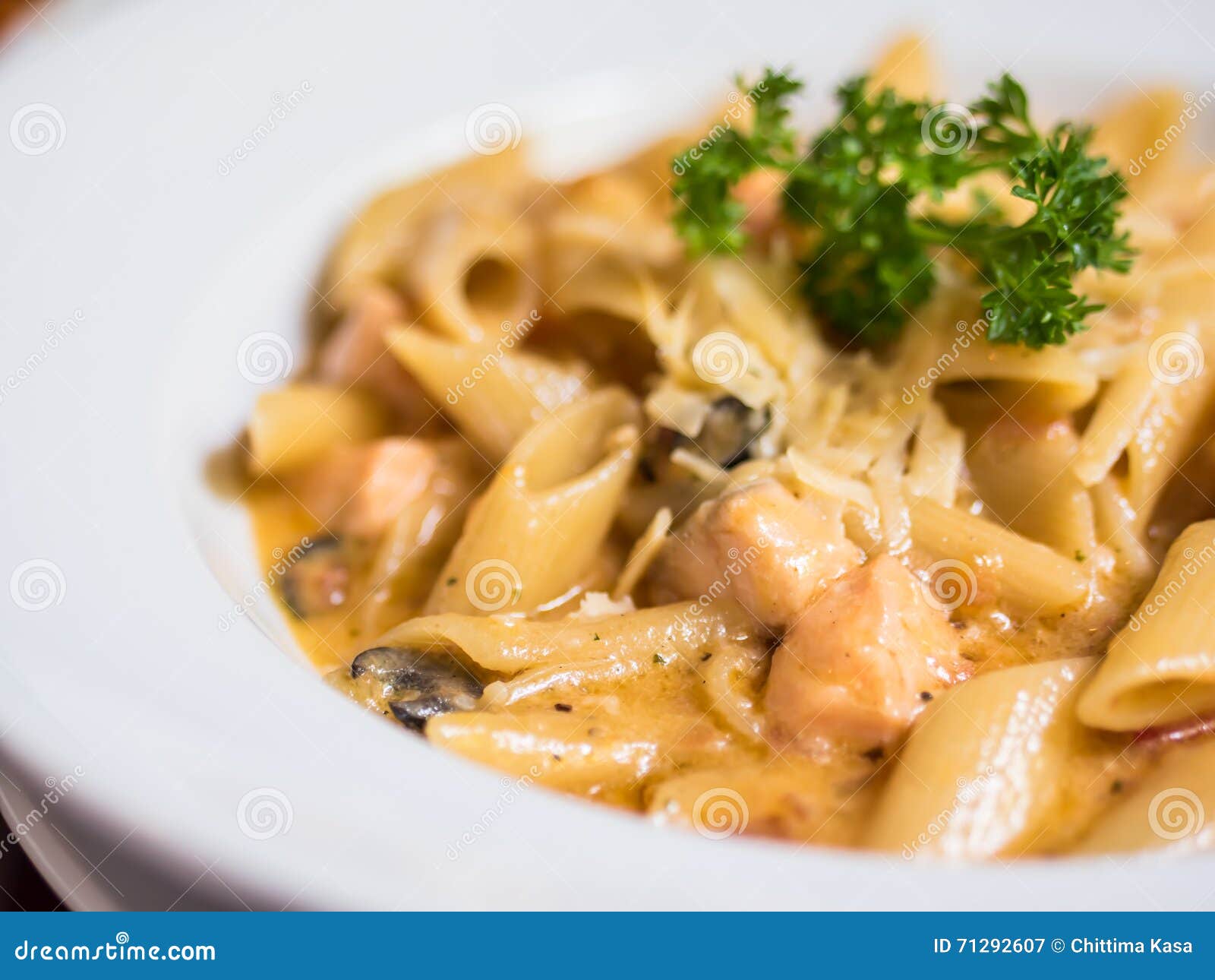 Salmon cream sauce pasta stock image. Image of diet, cooked 71292607