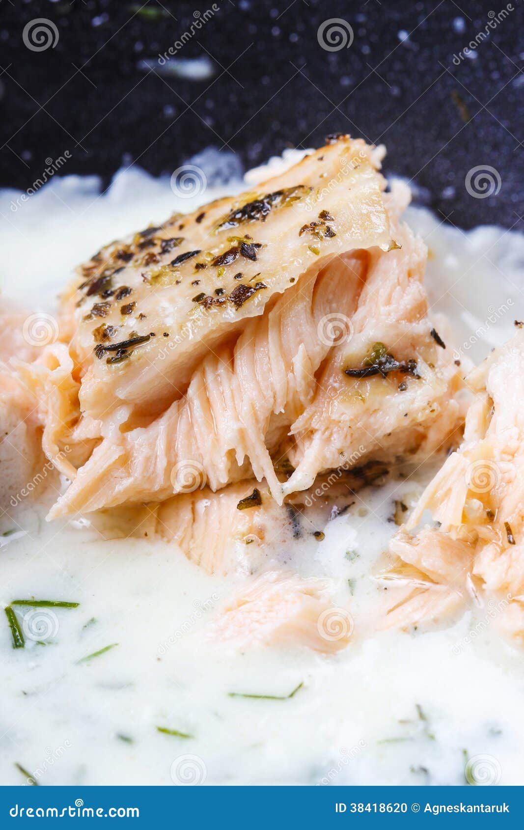 Salmon in dill sauce stock photo. Image of food, dish 38418620