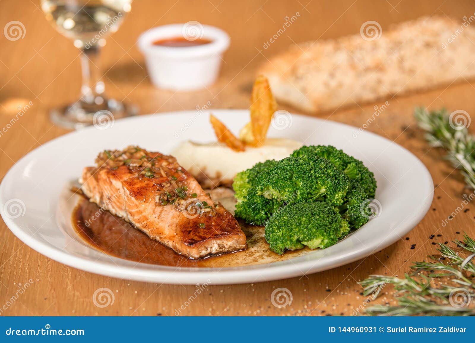 salmon dish with broccoli, fresh and healthy food