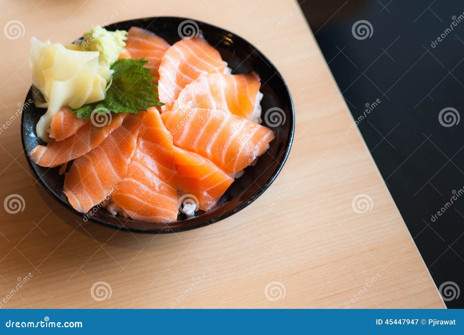 Salmon don stock image. Image of green, rice, sushi, cuisine 45447947
