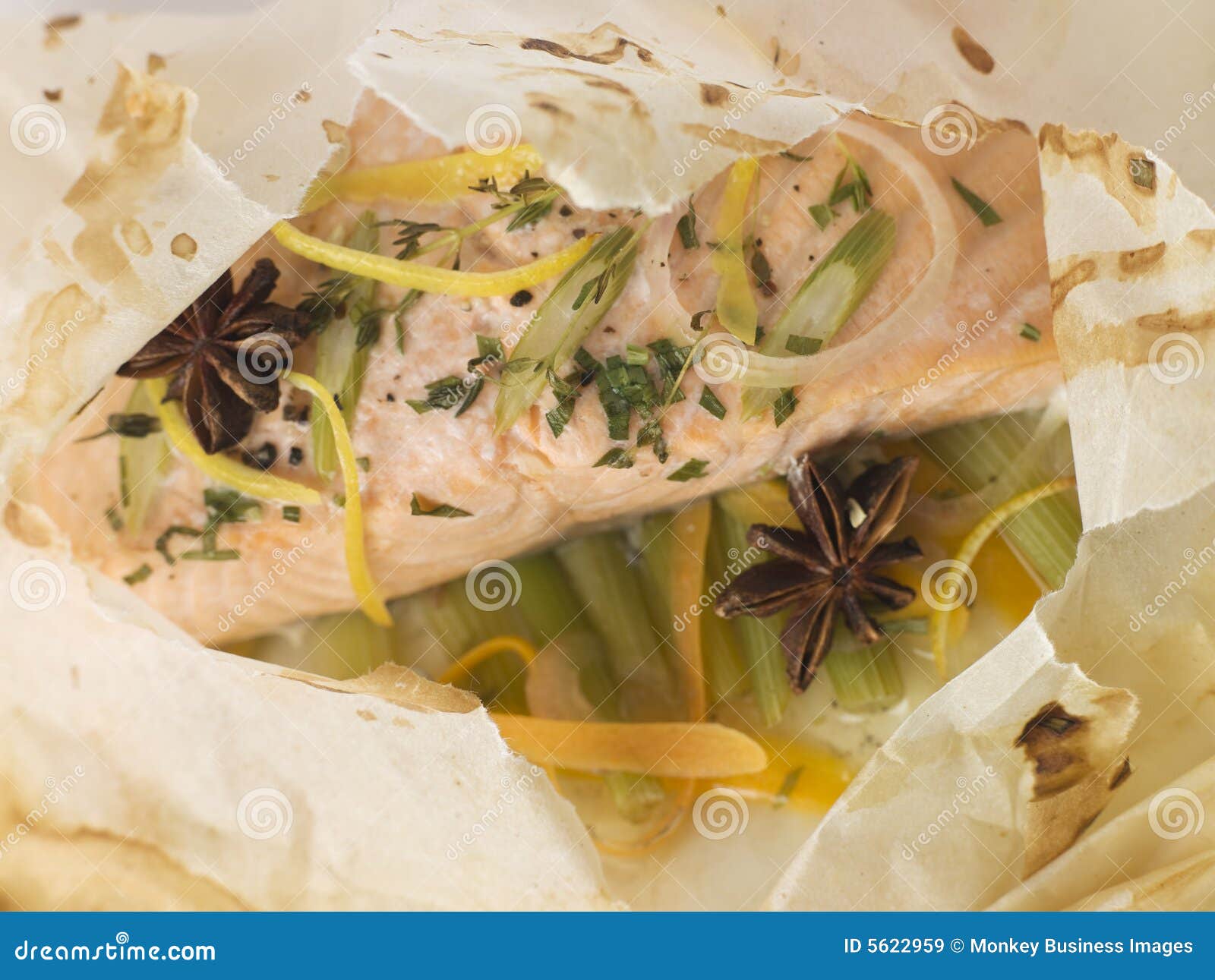 Salmon en Papillote stock image. Image of product, fennel 5622959
