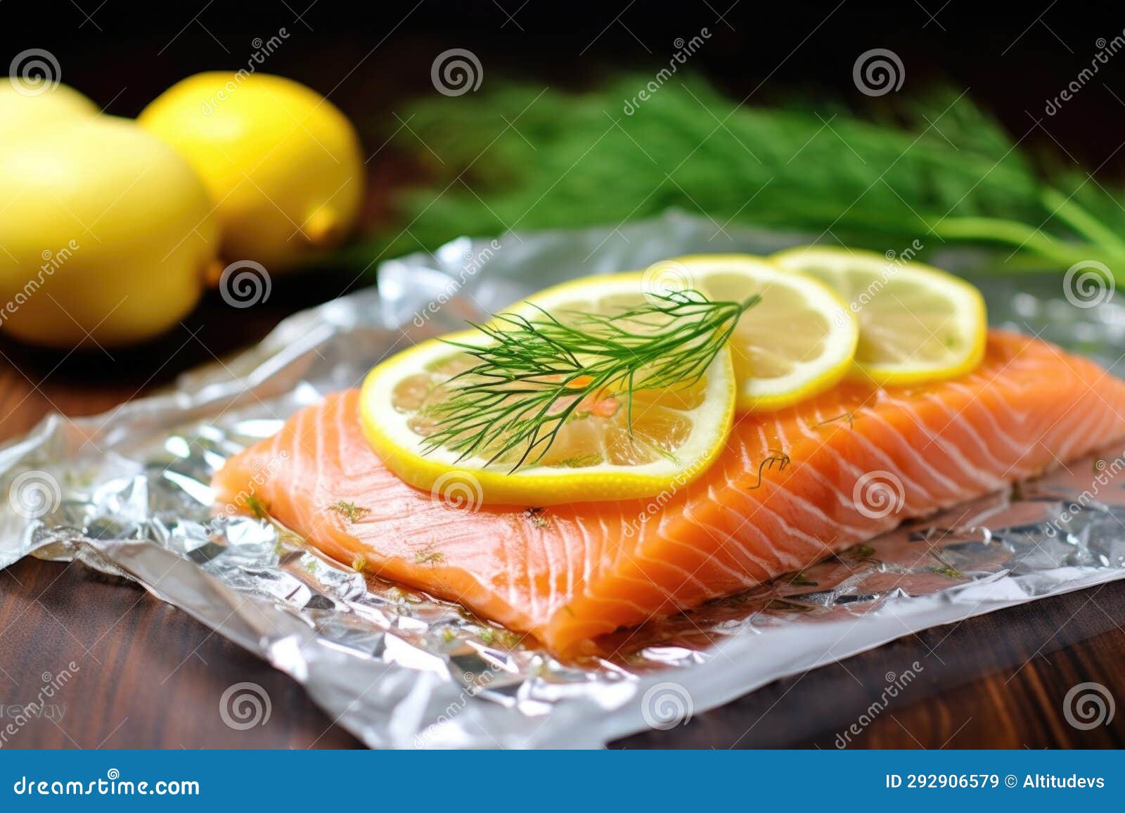 Salmon En Papillote with Dill and Lemon Slices Stock Image Image of