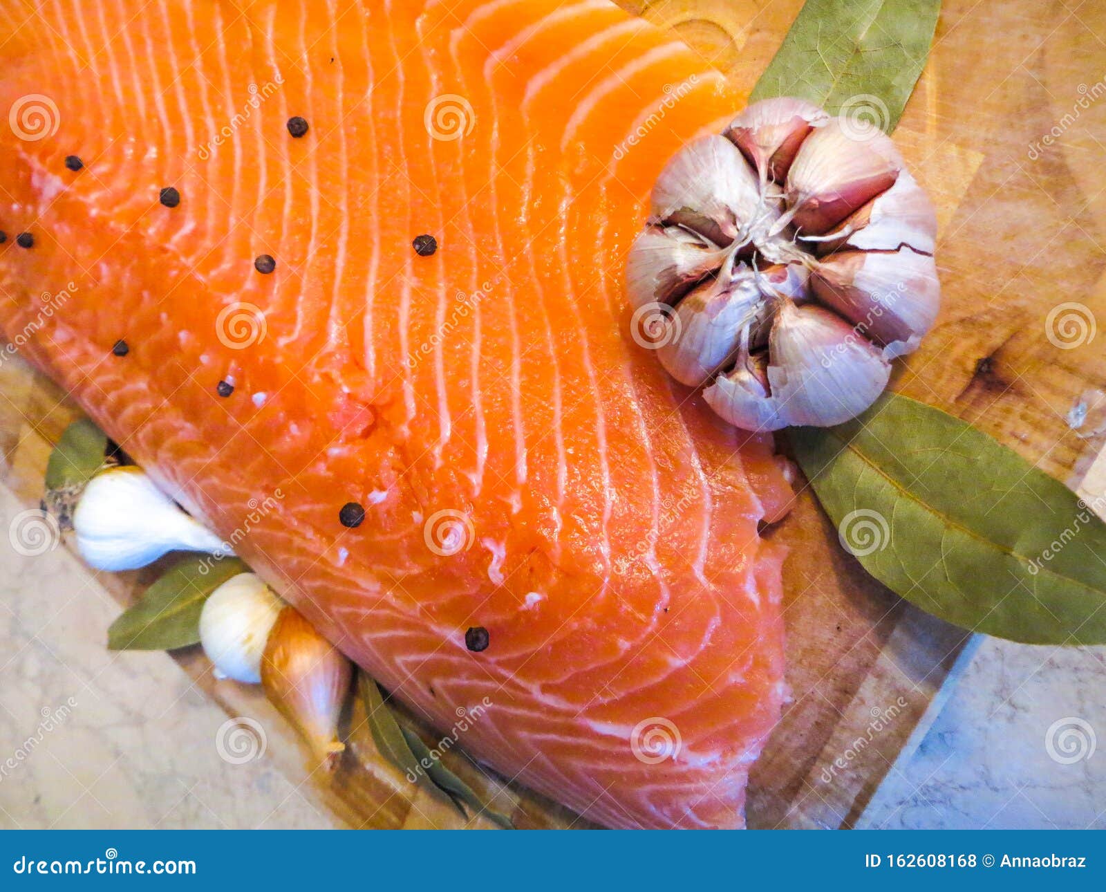 Salmon Filet with Bay Leaf and Spices Stock Photo Image of food, ingredients 162608168