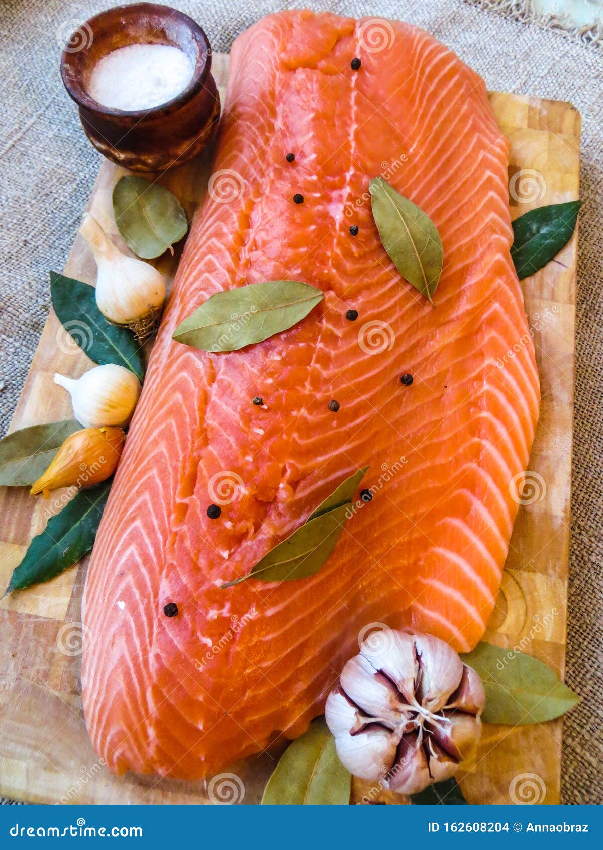 Salmon Filet with Bay Leaf and Spices Stock Photo Image of fillet, pink 162608204