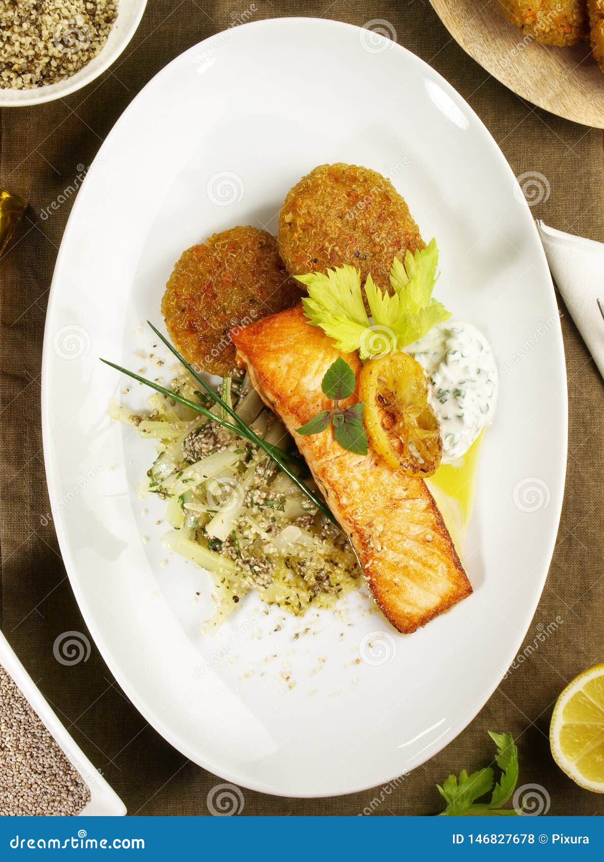 Salmon Fillet with Quinoa and Omega3 Stock Photo Image of loin