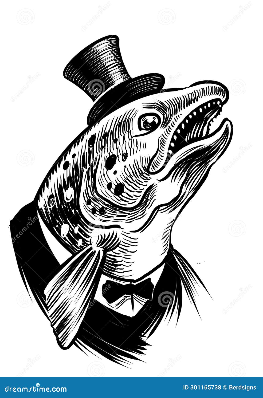 Salmon Fish Character in Suit and Hat Stock Illustration - Illustration of  cartoon, drawing: 301165738