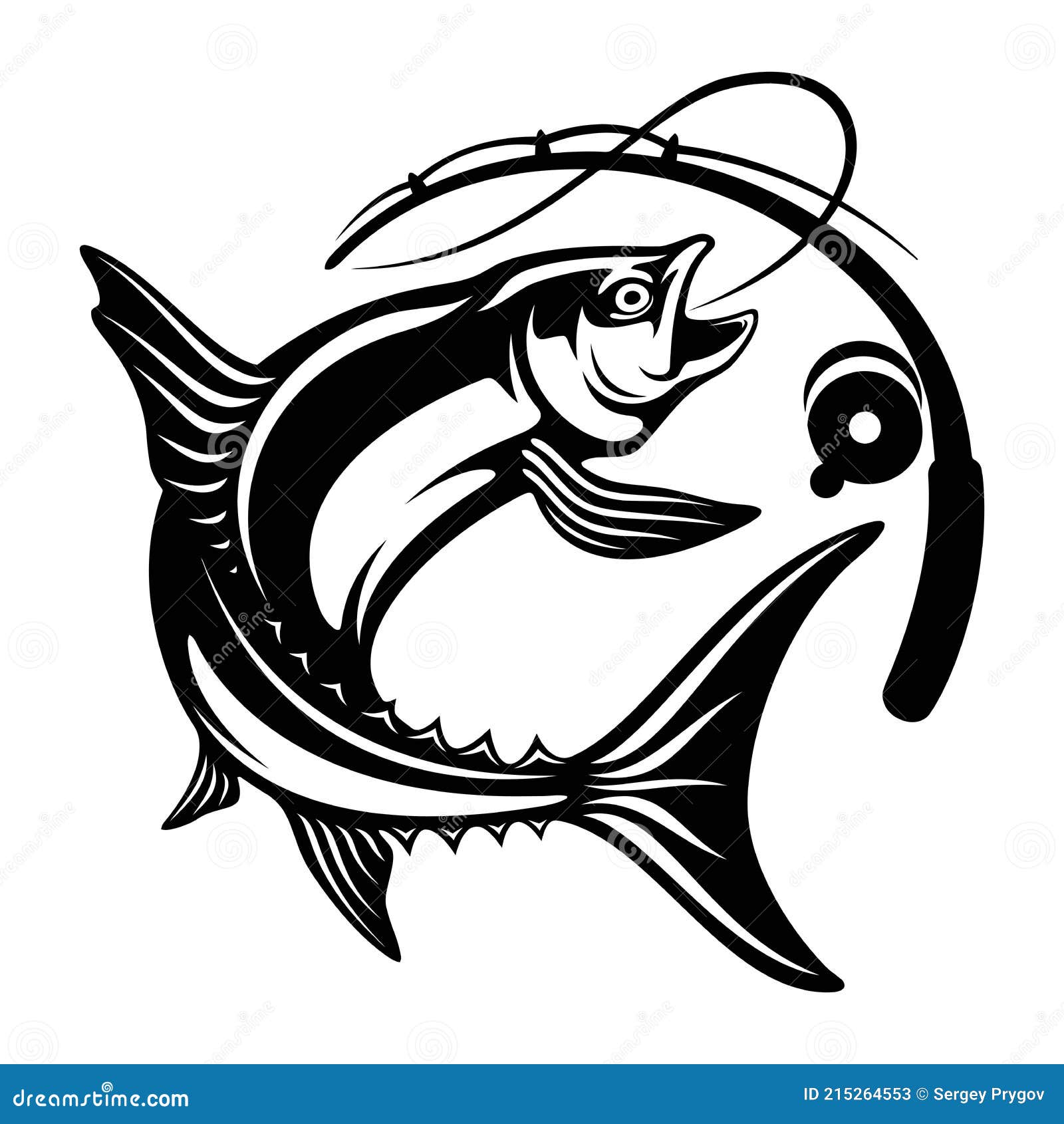 Salmon Fish and Fishing Rod - Fishing Logo. Template Club Emblem
