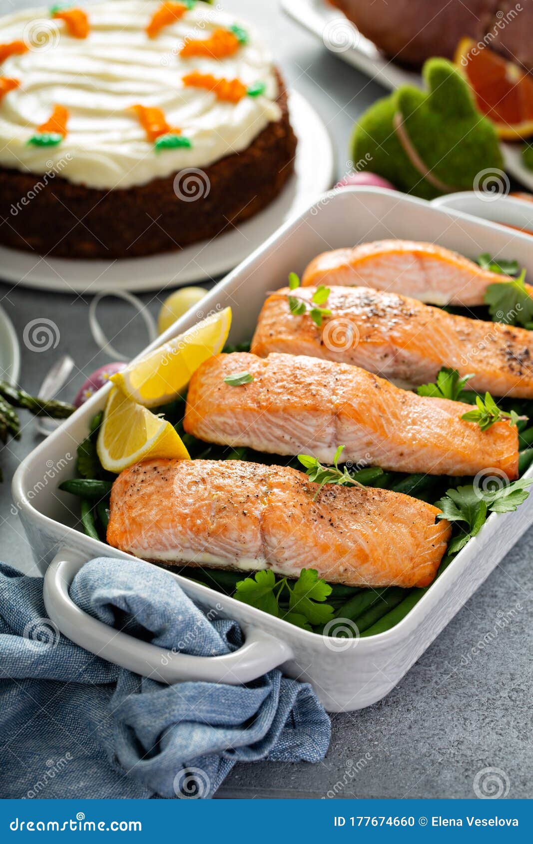 Salmon And Green Beans For Easter Stock Photo Image Of Nutrition Carrot 177674660
