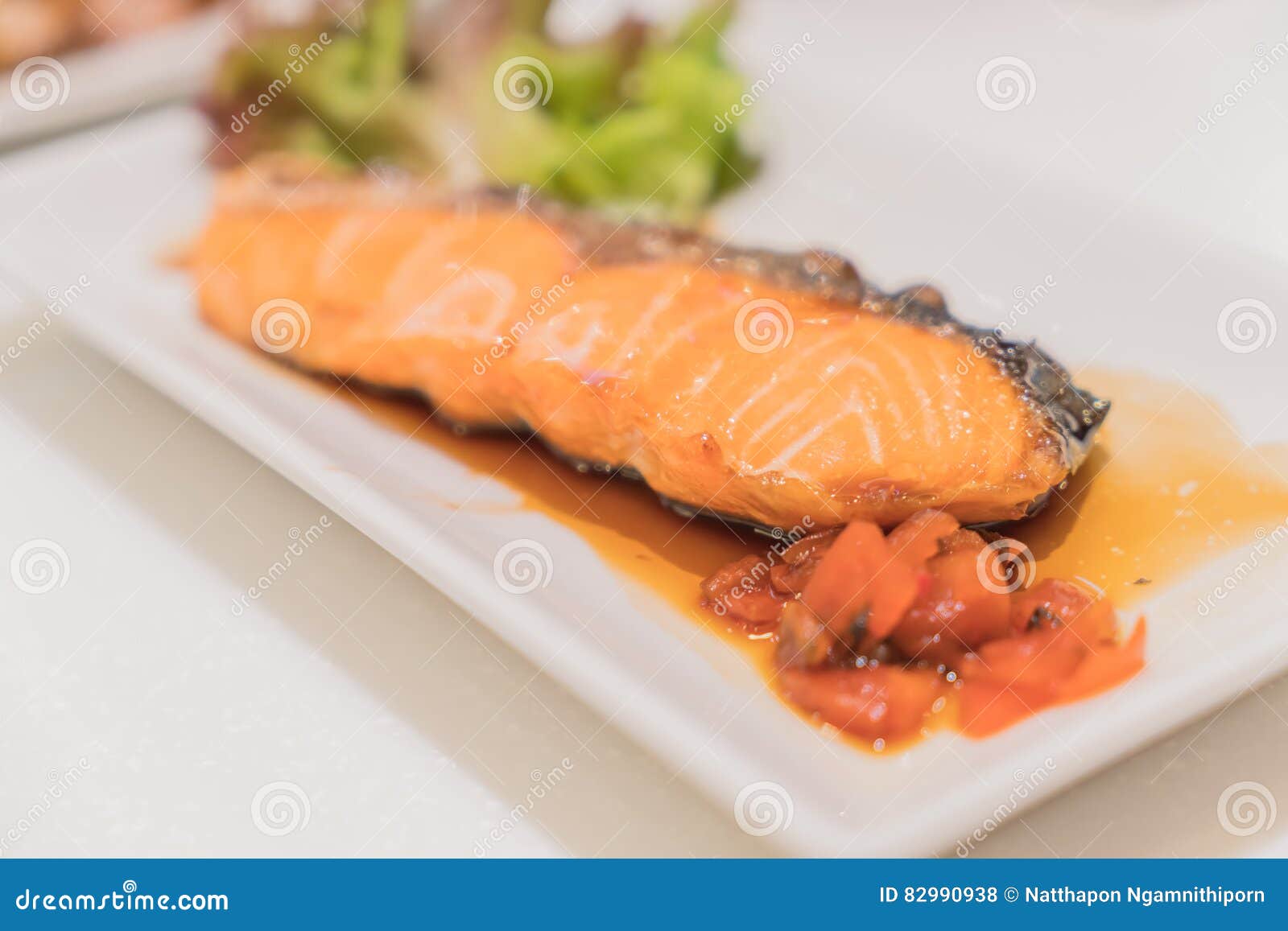 Salmon grill with sauce stock photo. Image of grill, healthy 82990938