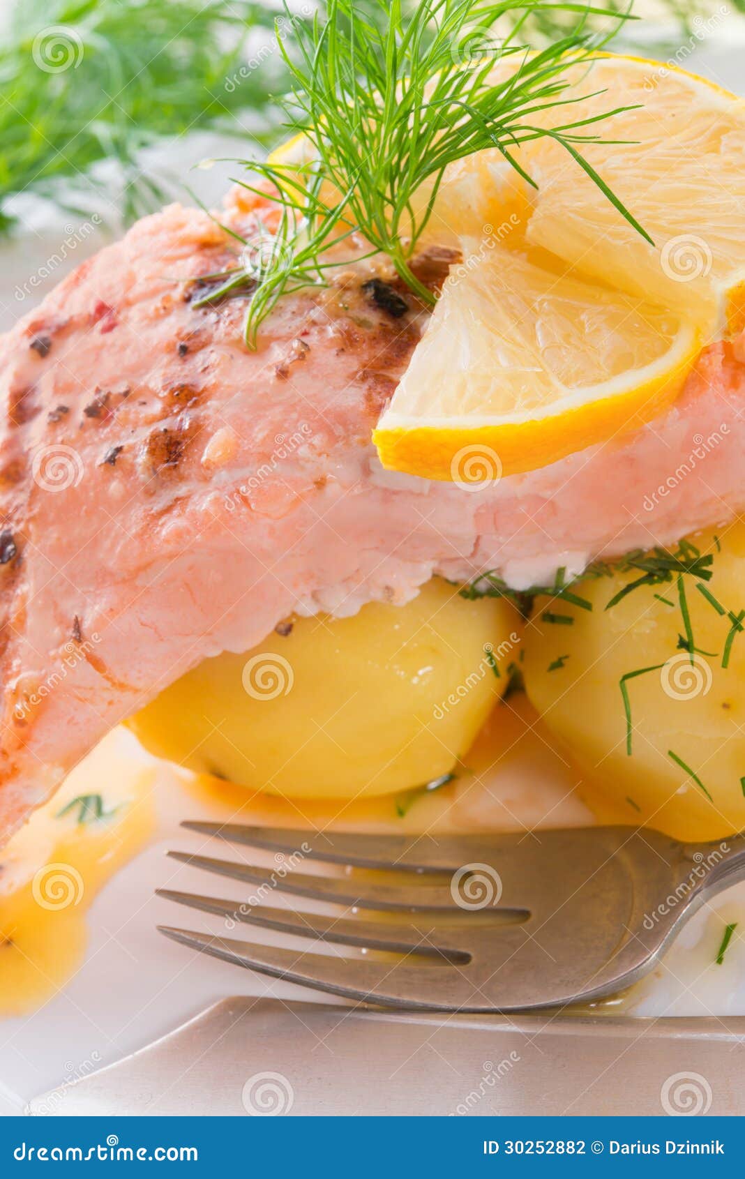 Salmon Grilled with Dill and Boiled Stock Photo Image of boil