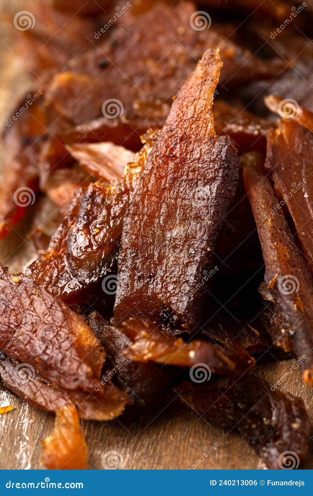 Salmon Jerky Dry Cured and Smoked with Salt and Pepper Stock Photo