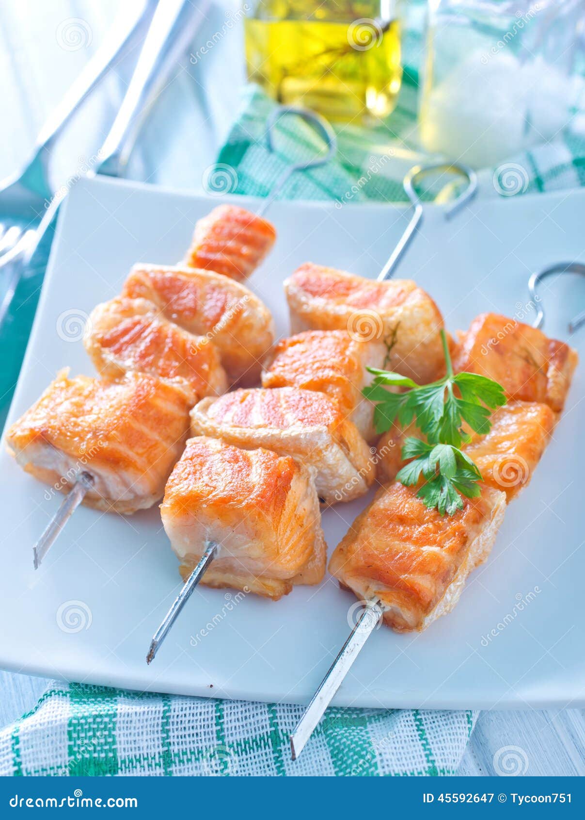 Salmon kebab stock image. Image of fresh, peel, barbecue 45592647