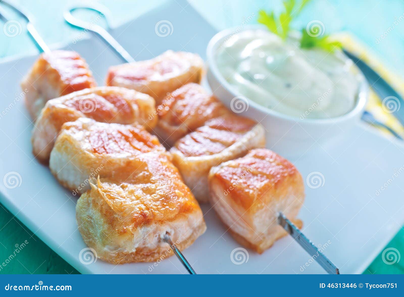 Salmon kebab stock photo. Image of fish, dinner, grilled 46313446