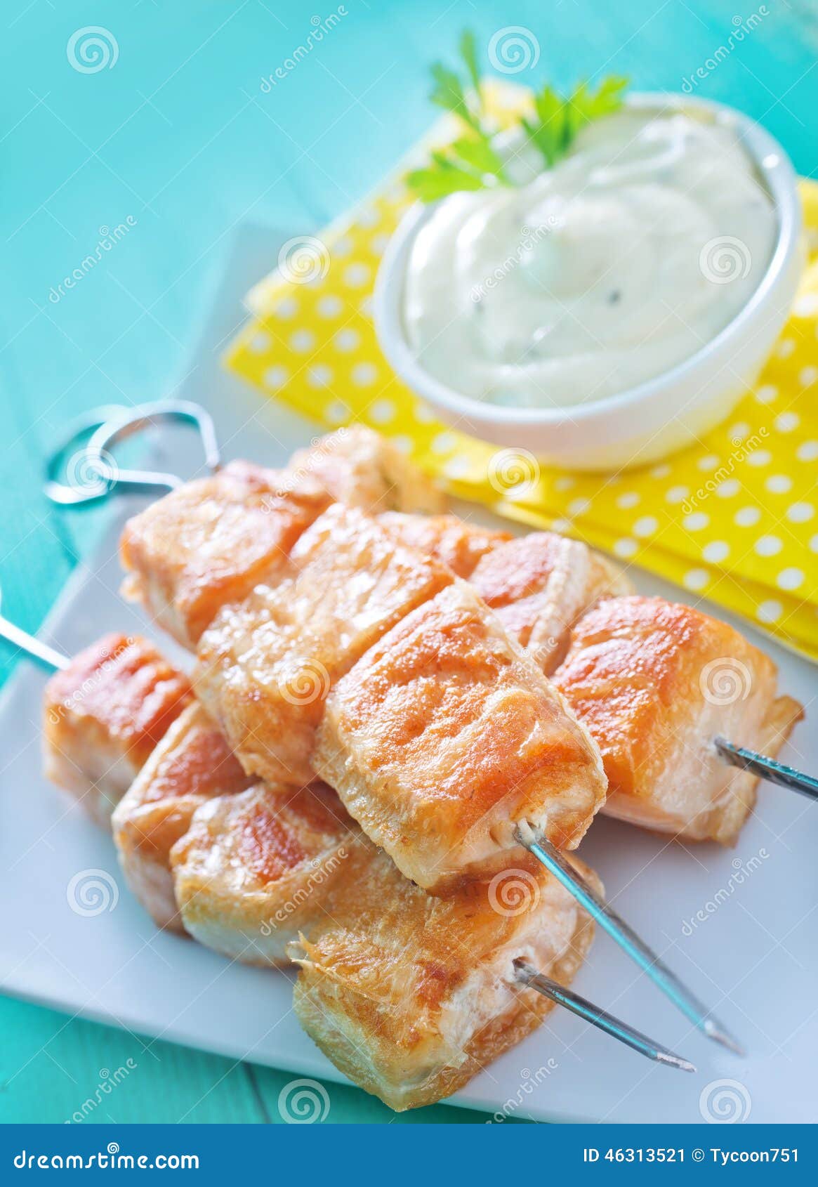 Salmon kebab stock image. Image of grilled, fish, peel 46313521