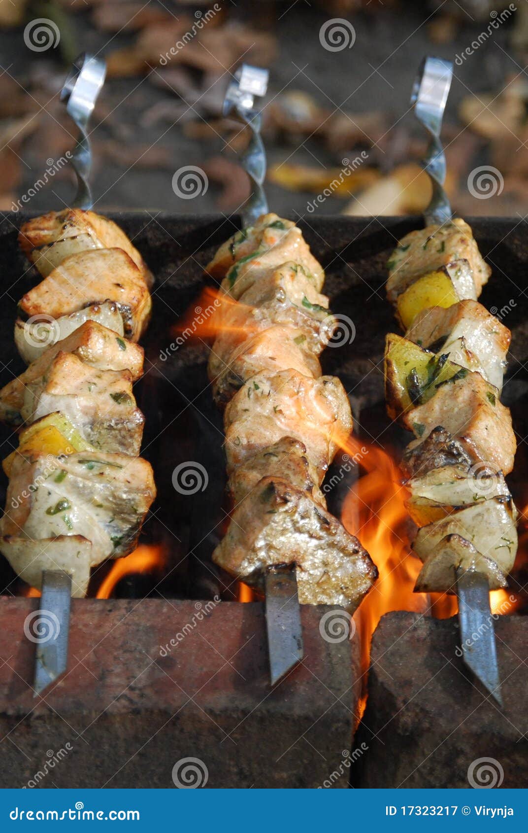 Salmon kebabs stock image. Image of park, fried, barbecue 17323217