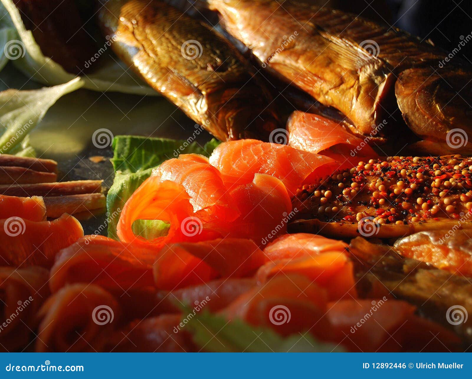 Salmon and mackerel stock photo. Image of salad, plate 12892446