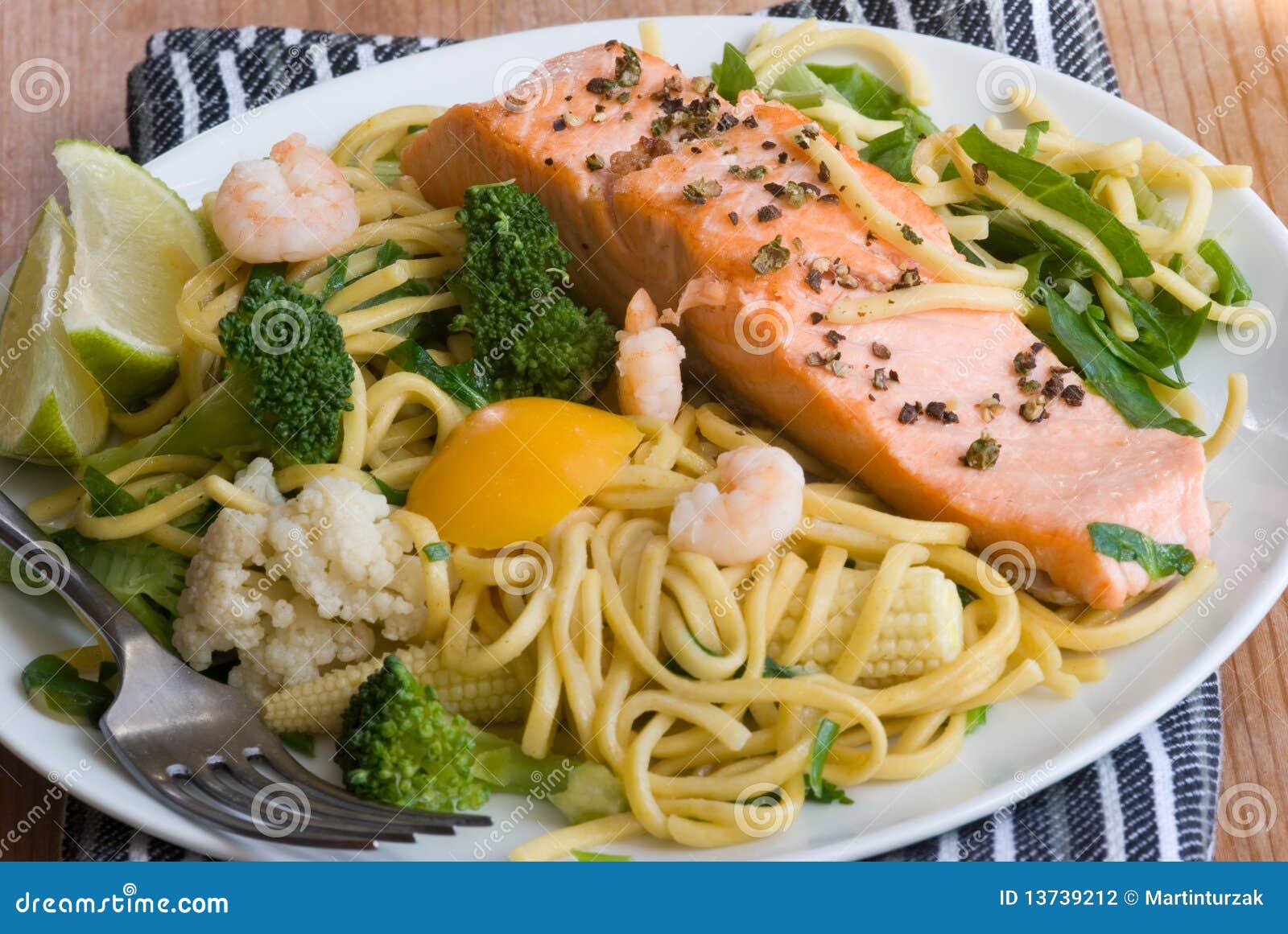 Salmon with noodles stock photo. Image of fish, dinner 13739212