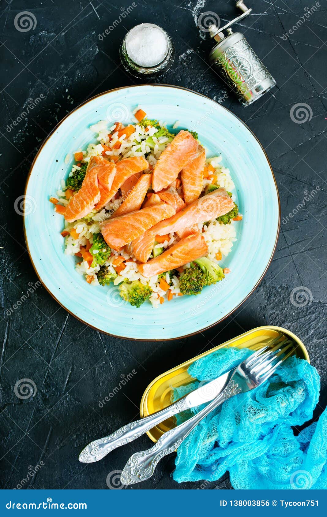 Salmon and Rice with Broccoli Stock Photo Image of fresh, cuisine 138003856