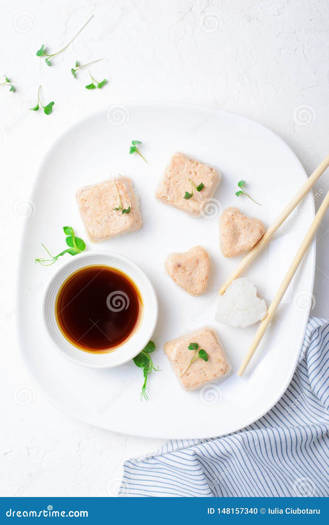 Salmon and Rice SushiStyle Appetizer, Sushi for Kids Stock Photo