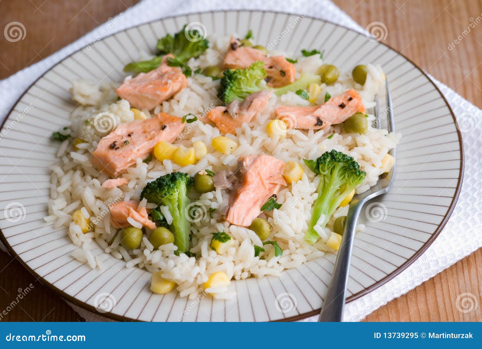 Salmon with Rice and Vegetables Stock Image Image of fish, risotto 13739295