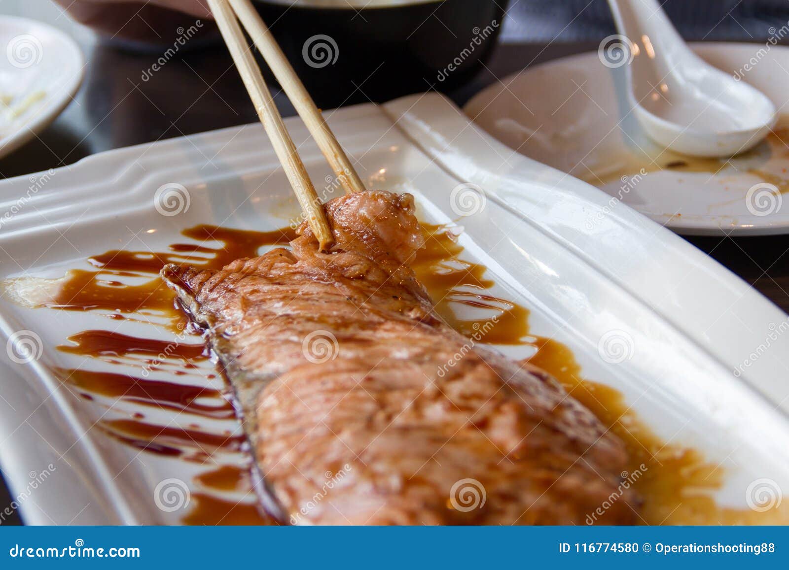 Salmon roasted soy sauce stock photo. Image of fresh 116774580