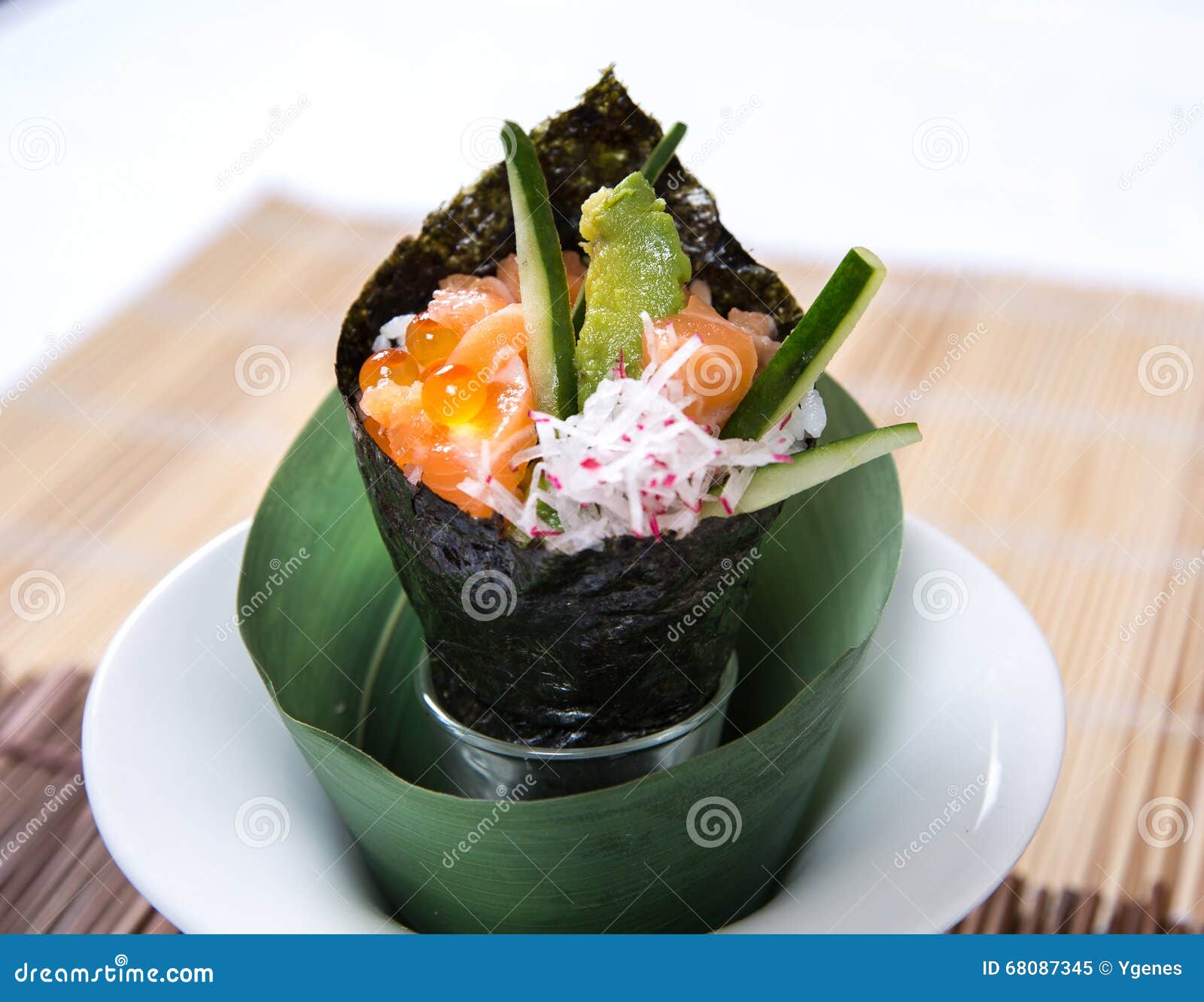 Salmon Roe Avocado Hand Roll Temaki Stock Image Image of background
