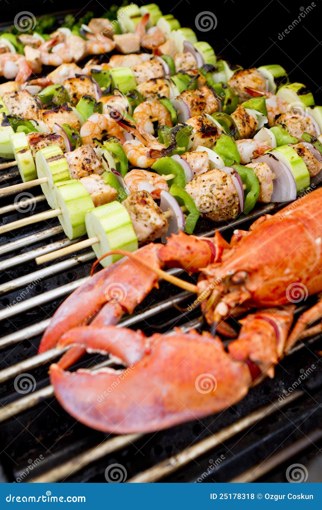 Salmon Skewers and Lobster BBQ Stock Photo Image of food, onion 25178318