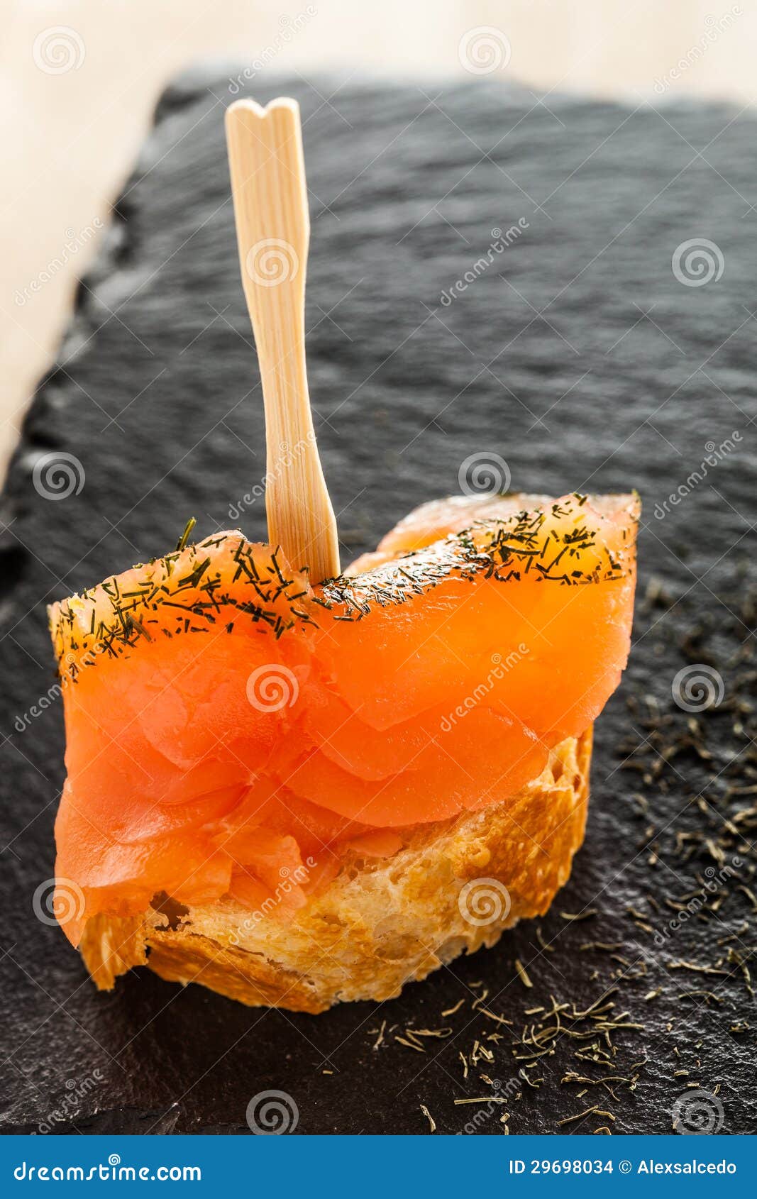 Salmon snack stock photo. Image of marinated, bread, green 29698034