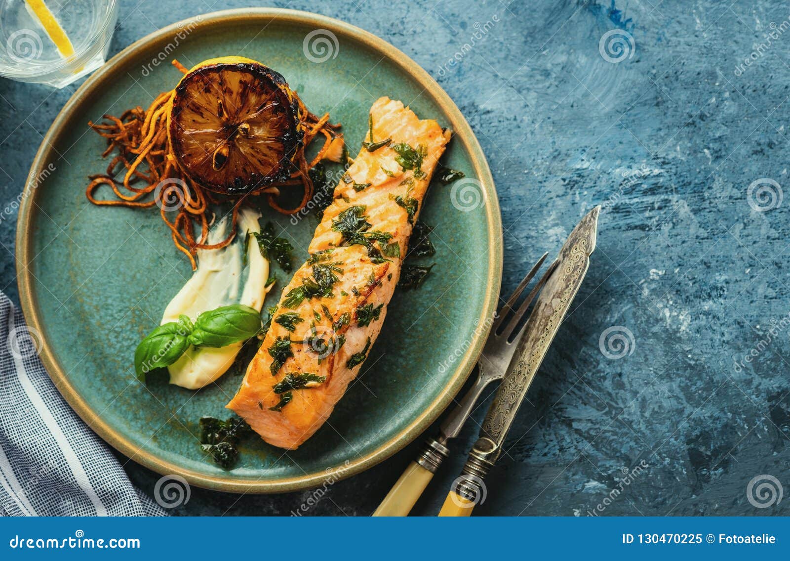 Salmon Sole Meuniere with Lemon. Fillet of Red Fish Stock Image - Image ...