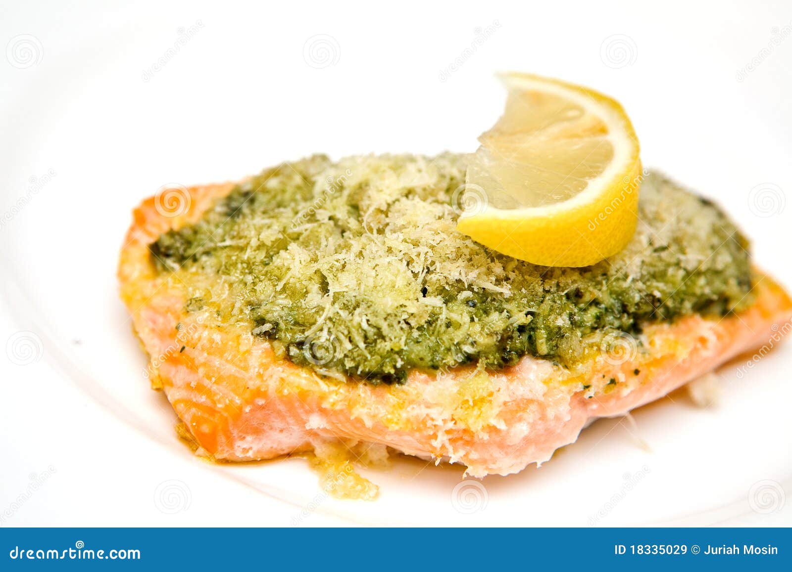 Salmon Steak with Basil Pesto Stock Image Image of eating