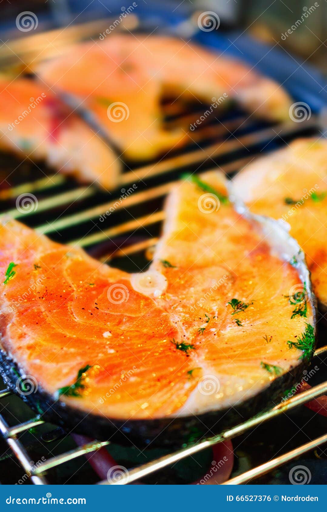 Salmon Steak Fried on Grill. Stock Photo Image of food, prepared 66527376
